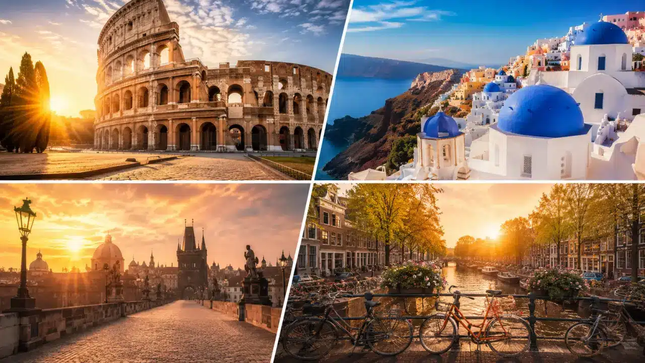Collage de los mejores destinos europeos para viajar en 2026 con BookingGoTrip